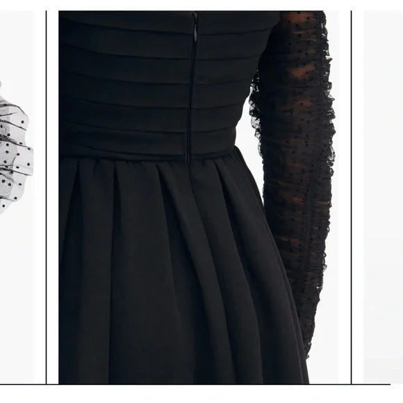 SELF-PORTRAITRuffled black Dotted Tulle And Crepe Midi women’s dress size 6